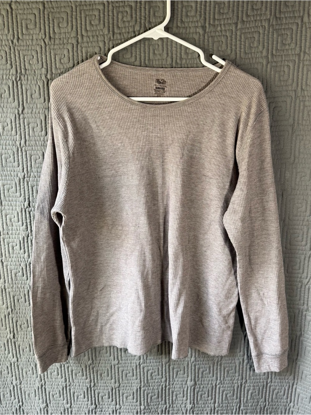 Fruit Of The Loom Boys XXL Size 20 Gray Thermal Long Sleeve Waffle Knit Shirt